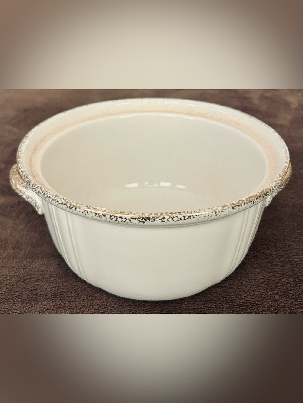 Hall’s Ivory Ceramic Serving Bowl with Distressed Gold Rim